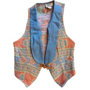 Vintage Y2K Cowgirl Circle T Denim Western Woven Aztec Denim Collar Vest